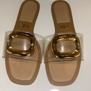 Zara embellished vinyl flat sandals